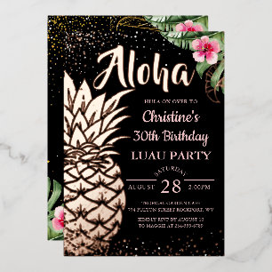 Invitation En Aluminium Véritable huile Tropical Floral Ananas Rose Or