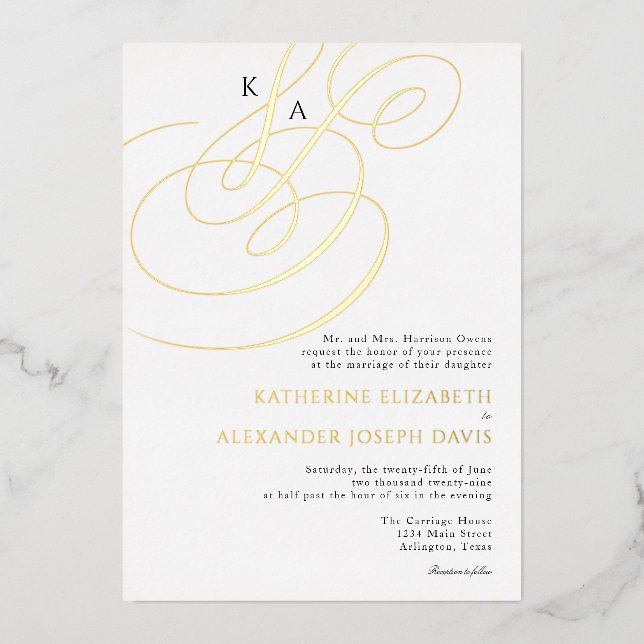 Invitation En Aluminium Véritable Mariage de Monogramme Élégant de l'huile (Recto)