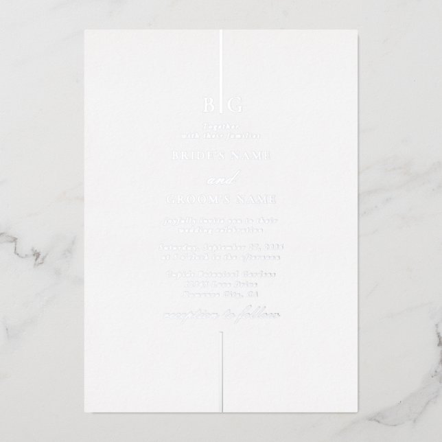 Invitation En Aluminium Véritable Mariage Monogramme Élégant minimal (Recto)