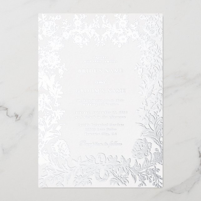 Invitation En Aluminium Véritable Mariage végétal en argent élégant (Recto)