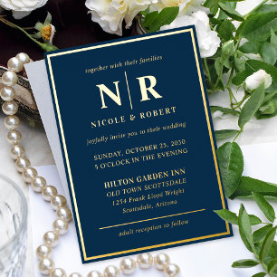 Invitation En Aluminium Véritable Monogramme Moderne de Mariage Élégant en