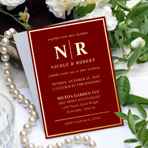 Invitation En Aluminium Véritable Monogramme Moderne de Mariage Élégant en
