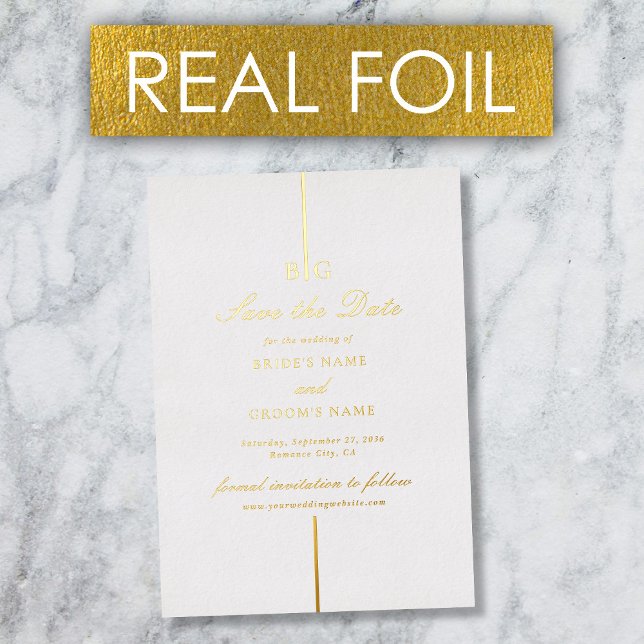 Invitation En Aluminium Véritable or Foil Monogramme Mariage Enregistrer l (Real Gold Foil Monogram Wedding Save the Date Foil Invitation)