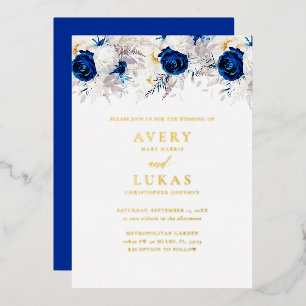 Invitation En Aluminium Véritable or moderne Royal Blue Flowers Mariage