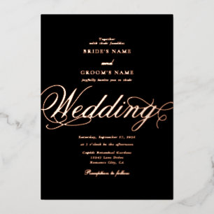 Invitation En Aluminium Véritable or rose feuille luxe noir mariage