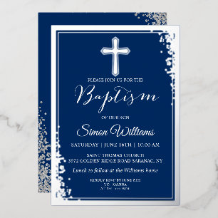 Invitation En Aluminium Véritable Parties scintillant Argent Marine Bleu G