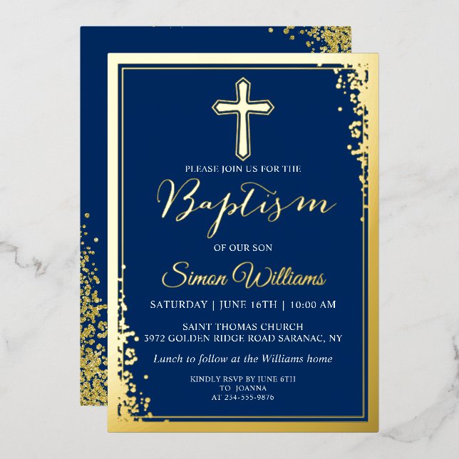 Invitation En Aluminium Véritable Parties scintillant d'or Foil Marine Ble (Recto/Verso)