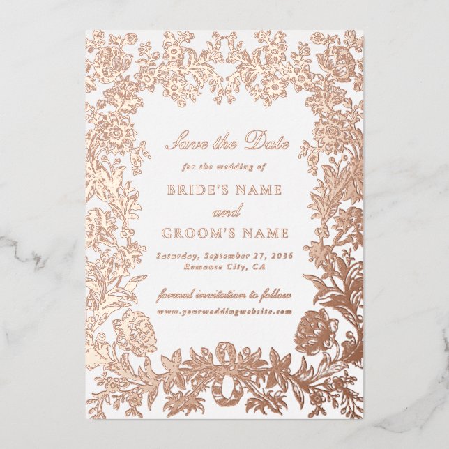 Invitation En Aluminium Véritable Rose Gold Floral Wedding Enregistrer la  (Recto)