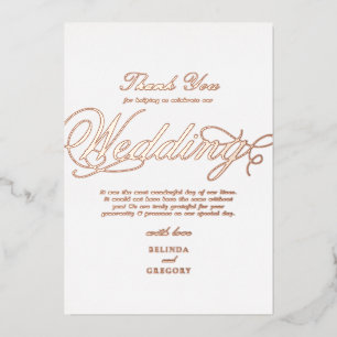 Invitation En Aluminium Véritable Rose Gold Foil Blanc Mariage Merci