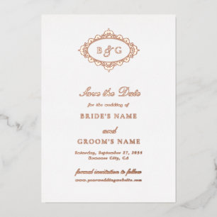 Invitation En Aluminium Véritable Rose Gold Foil Mariage blanc Enregistrer