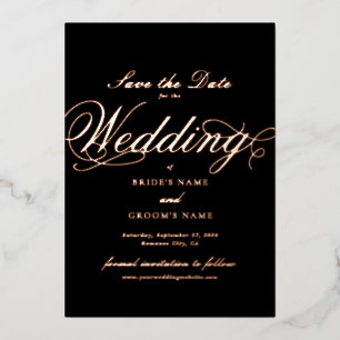 Invitation En Aluminium Véritable Rose Gold Foil Mariage Noir Enregistrer 