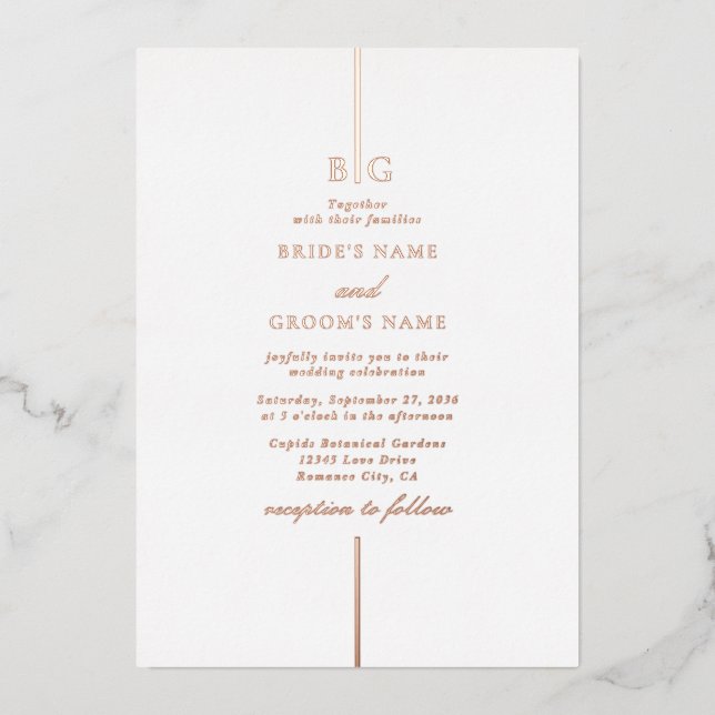 Invitation En Aluminium Véritable Rose Gold Foil Minimal Monogramme Mariag (Recto)