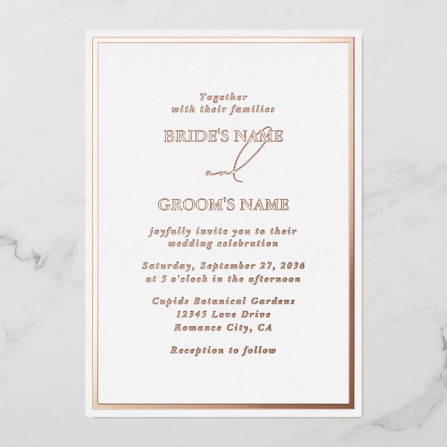 Invitation En Aluminium Véritable Rose Gold Foil Moderne Mariage blanc (Recto)