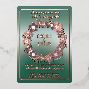 Invitation En Aluminium Vernis Rose minimaliste or sur vert