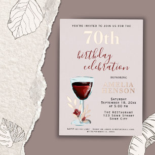 Invitation En Aluminium Verre à vin rouge rustique Rose botanique 70e anni