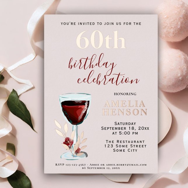 Invitation En Aluminium Verre rouge rustique Rose Botanique 60e anniversai (Créateur téléchargé)