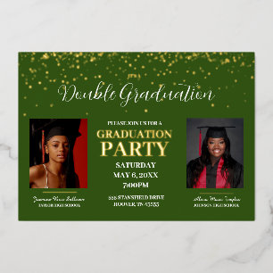 Invitation En Aluminium Vert et or Double Graduation or