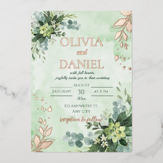 Invitation En Aluminium Vert feuille d'or rose feuille mariage
