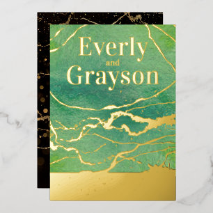 Invitation En Aluminium Vert Galaxy Agate Marbre Or Mariage