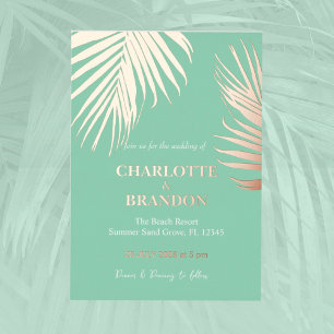 Invitation En Aluminium Vert Mousse de Mer Feuille de Palmier Tropicale Ma