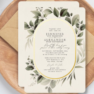 Invitation En Aluminium Vert simple Eucalyptus Ivoire or Mariage