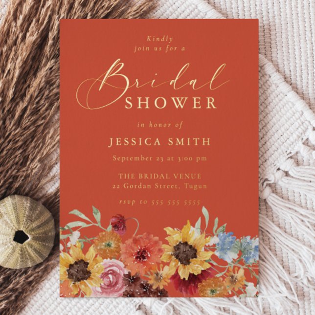 Invitation En Aluminium Vibrant Bold Floral Summer Bridal Shower Gold (Créateur téléchargé)
