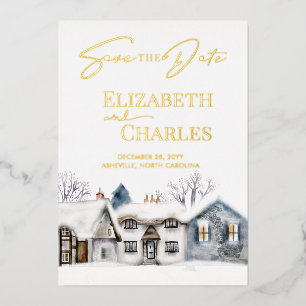 Invitation En Aluminium Village Neige Ville Mariage Whimsical Enregistrer 