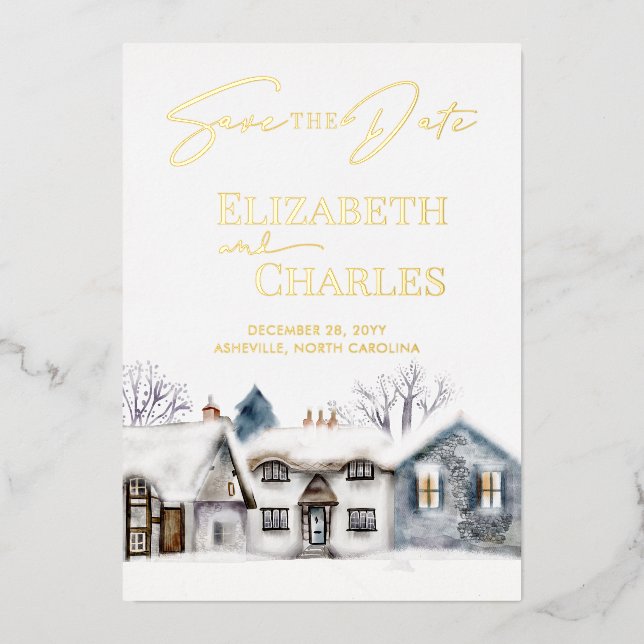 Invitation En Aluminium Village Neige Ville Mariage Whimsical Enregistrer  (Recto)