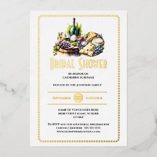 Invitation En Aluminium Vin d'aquarelle de fromage en feuille réelle