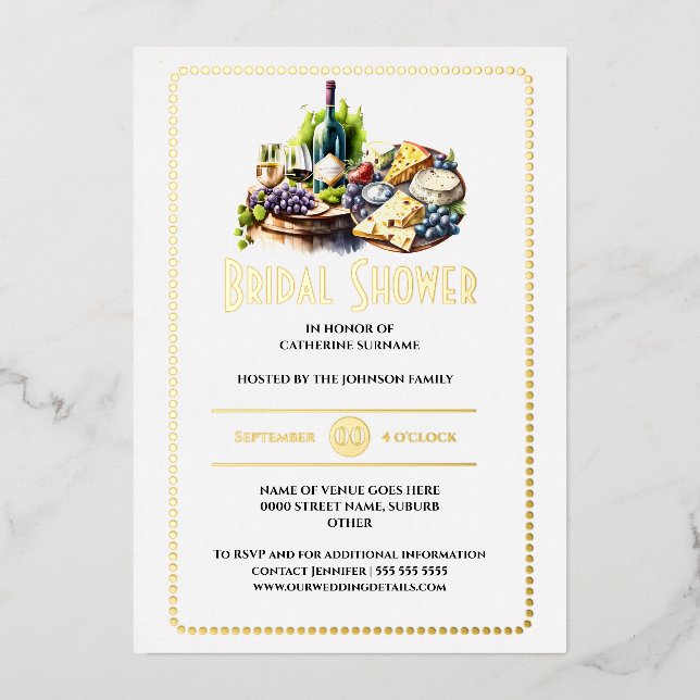 Invitation En Aluminium Vin d'aquarelle de fromage en feuille réelle (Recto)
