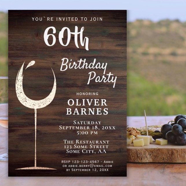 Invitation En Aluminium Vin d'or rustique Bois 60e anniversaire (Invitation with real foil for a rustic birthday celebration!)