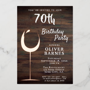 Invitation En Aluminium Vin d'or rustique Bois 70e anniversaire