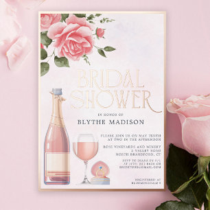 Invitation En Aluminium Vin Foil Rosé Floral Vin Fête des mariées