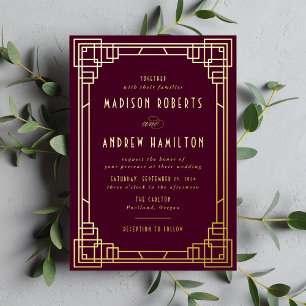 Invitation En Aluminium Vin Mariage Art déco moderne et or