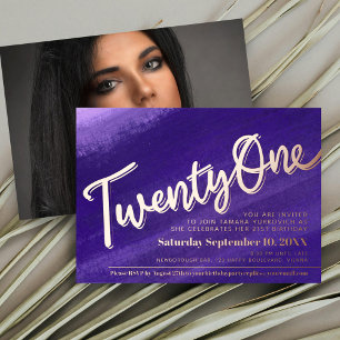 Invitation En Aluminium Vingt et un 21e anniversaire fête violet or rose 
