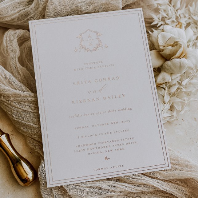 Invitation En Aluminium Vins intemporels Monogramme Mariage Crest (Créateur téléchargé)