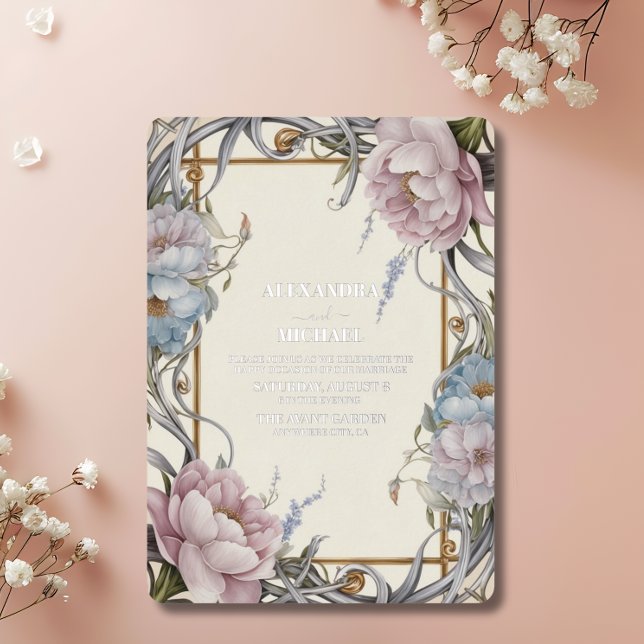 Invitation En Aluminium Vintage Art Nouveau Floral violet Mariage (Créateur téléchargé)
