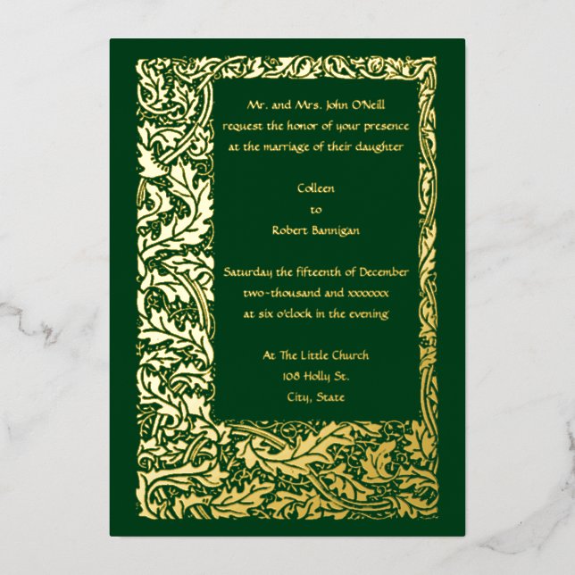 Invitation En Aluminium Vintage Arts & Artisanat Foliage Mariage frontalie (Recto)