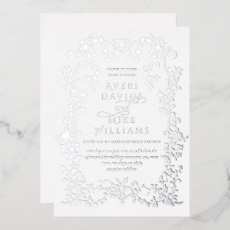 Invitation En Aluminium Vintage Eleganse Fleurs d'argent Mariage de cadre