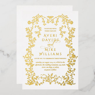 Invitation En Aluminium Vintage Eleganse Golden Flowers Cadre Mariage