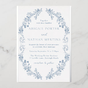 Invitation En Aluminium Vintage Elegant Blue & Silver Mariage