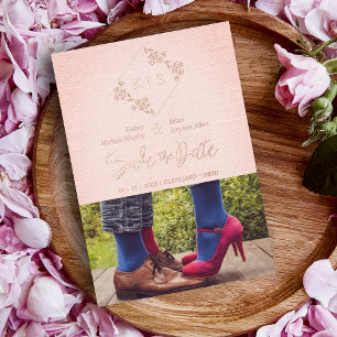 Invitation En Aluminium Vintage Floral Diamond Photo Pink Textile Effet