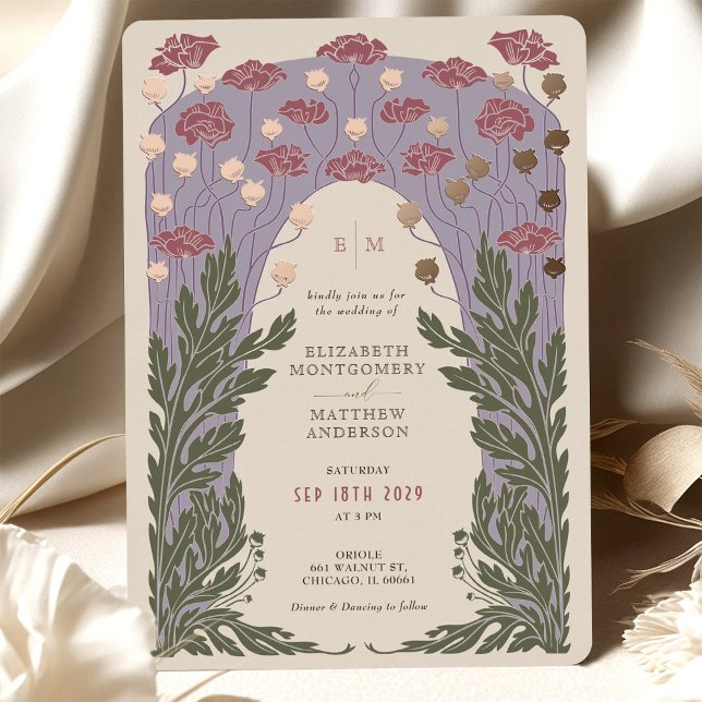 Invitation En Aluminium Vintage Floral Mariage Lavender Rose Or (Créateur téléchargé)
