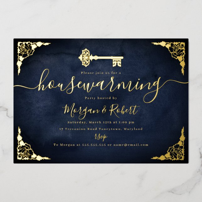 Invitation En Aluminium Vintage Marine Gold Key Houclier Party (Recto)