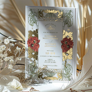 Invitation En Aluminium Vintage rouge Tulpis & or Mariage Art Nouveau