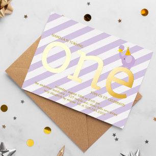 Invitation En Aluminium Violet et Faux Gold Foil Elephant fête d'anniversa