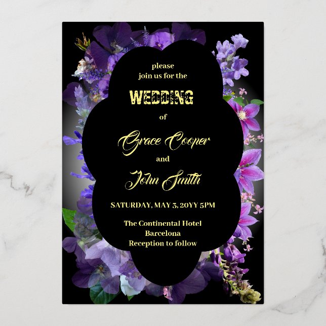 Invitation En Aluminium Violet romantique avec bordure ovale (Recto)