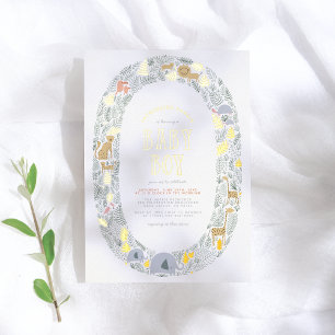 Invitation En Aluminium Vrai Feuille   Garçon de la Jungle Mignon Baby Sho
