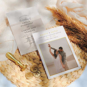 Invitation En Aluminium Vrai Feuille   Mariage Moderne Boho Simple 2 Photo