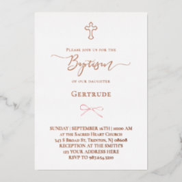 Invitation En Aluminium vrai feuille petit arc rose Baptême